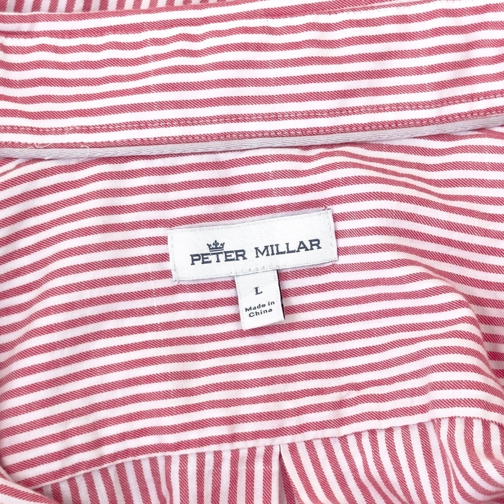 Peter Millar Crown Stripe Button Down Long Sleeve Shirt Red White - Picture 10 of 11